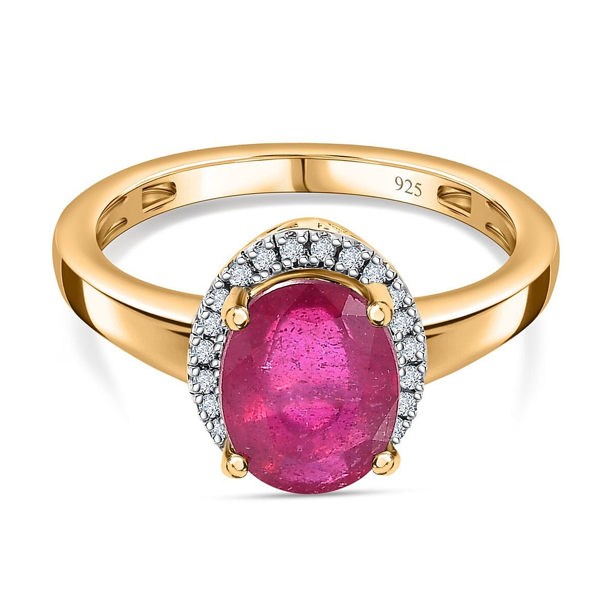 African Ruby and White Diamond Halo Ring in 18K Vermeil Yellow Gold Sterling Silver 2.71 ct 2.710 Ct. 7649595 0