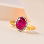African Ruby & Diamond Ring in 18K Vermeil Yellow Gold Plated Sterling Silver 2.71 Ct