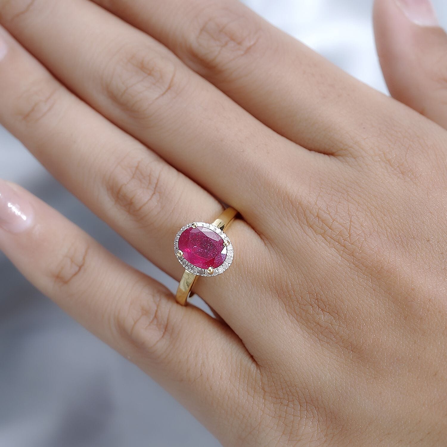 African Ruby and White Diamond Halo Ring in 18K Vermeil Yellow Gold Sterling Silver 2.71 ct 2.710 Ct. 7649595 2