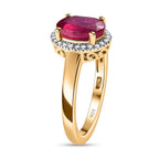 African Ruby & Diamond Ring in 18K Vermeil Yellow Gold Plated Sterling Silver 2.71 Ct