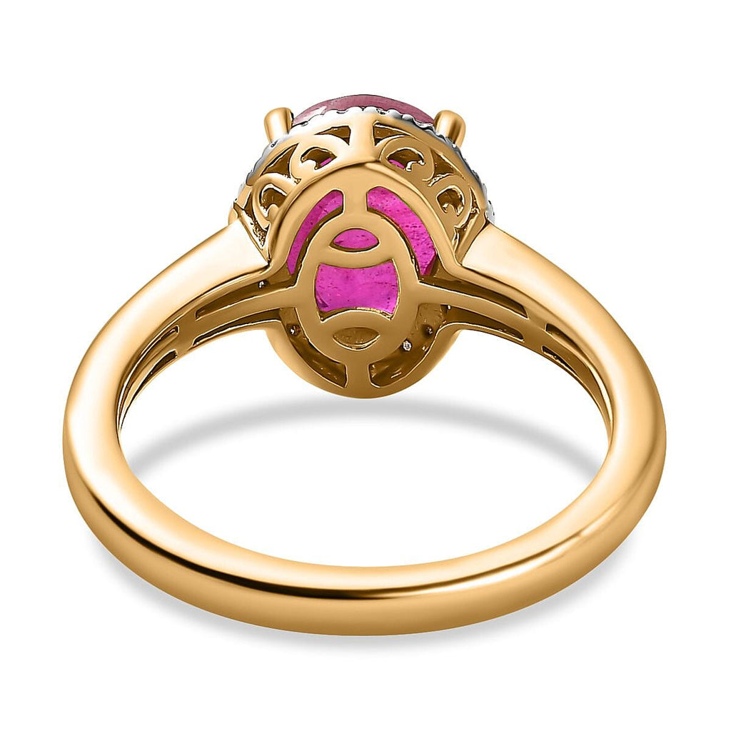 African Ruby & Diamond Ring in 18K Vermeil Yellow Gold Plated Sterling Silver 2.71 Ct
