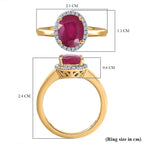 African Ruby & Diamond Ring in 18K Vermeil Yellow Gold Plated Sterling Silver 2.71 Ct