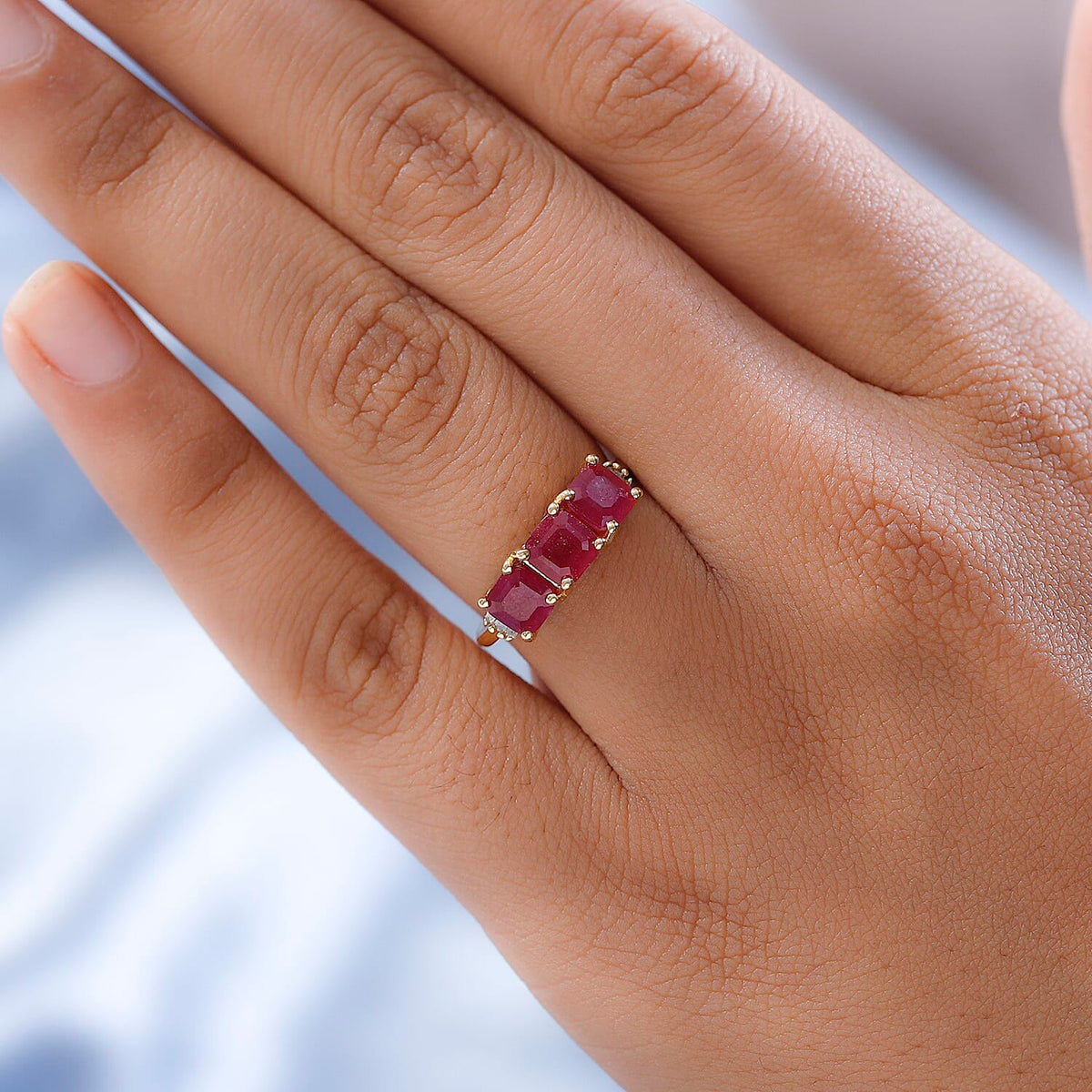 African Ruby and Diamond Ring in 18K Yellow Gold Vermeil Sterling Silver 2.92 Ct. 7519599 2