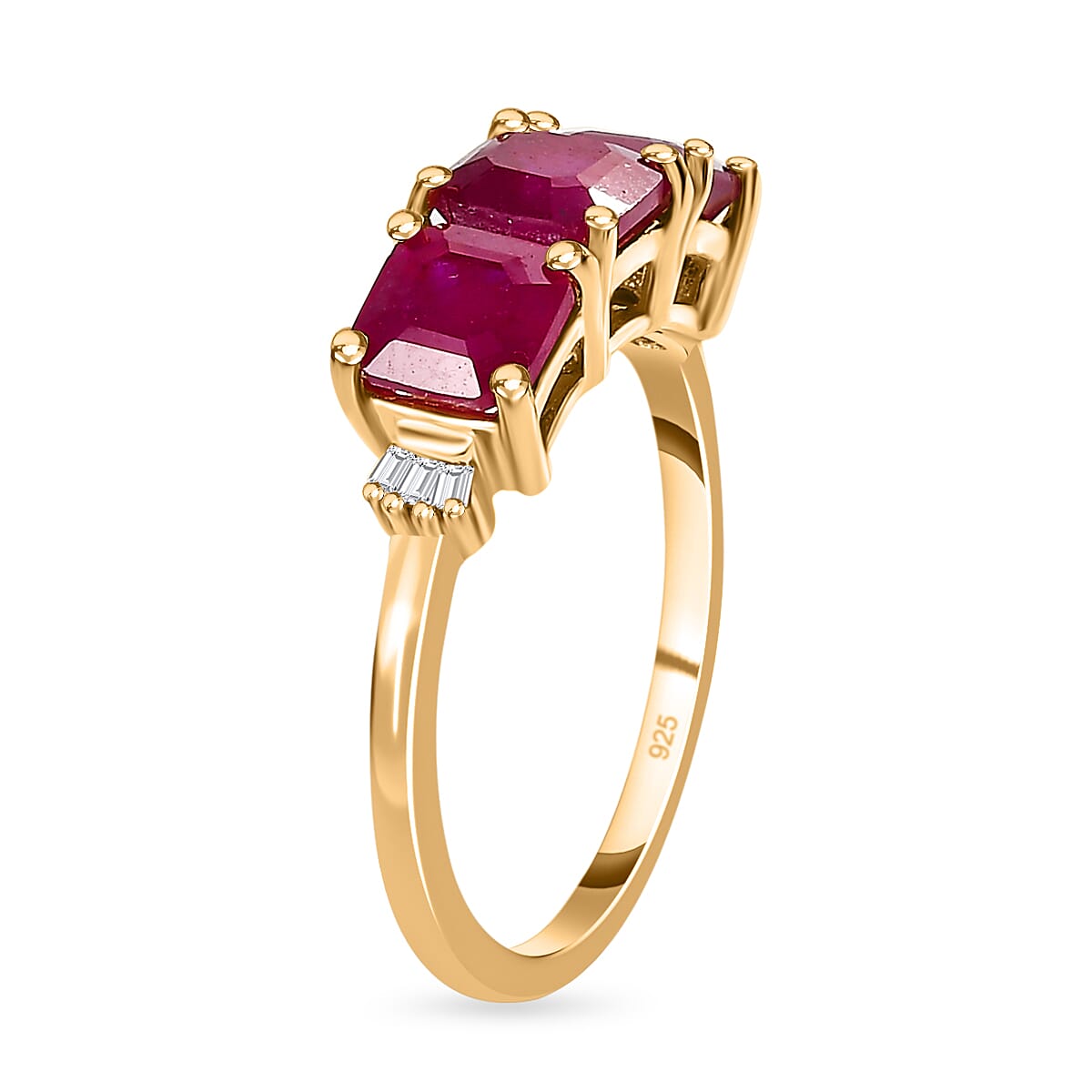 African Ruby and Diamond Ring in 18K Yellow Gold Vermeil Sterling Silver 2.92 Ct. 7519599 3