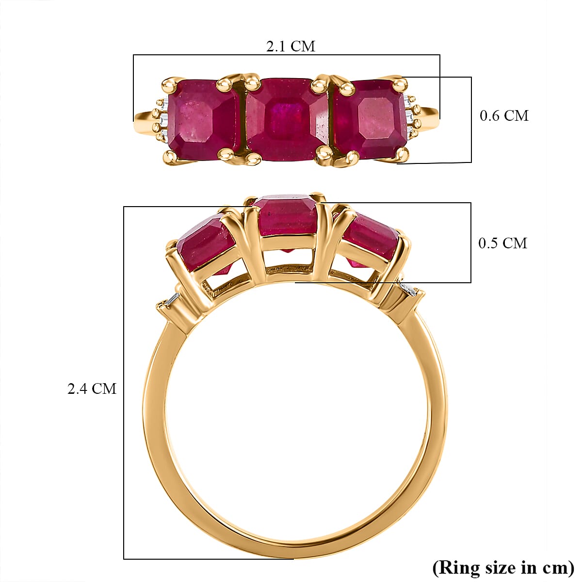 African Ruby and Diamond Ring in 18K Yellow Gold Vermeil Sterling Silver 2.92 Ct. 7519599 5
