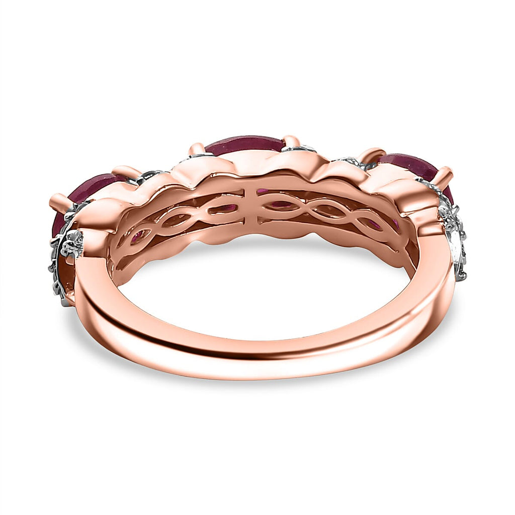 African Ruby & White Zircon Band Ring in 18K Vermeil Rose Gold Plated Sterling Silver 2.26 Ct.