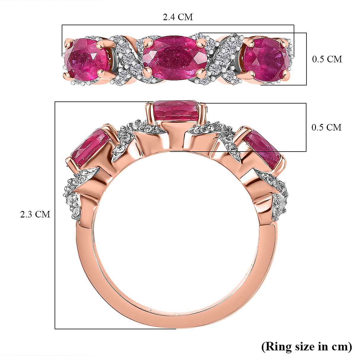 African Ruby &amp; White Zircon Band Ring in 18K Vermeil Rose Gold Plated Sterling Silver 2.26 Ct. 8044985 5
