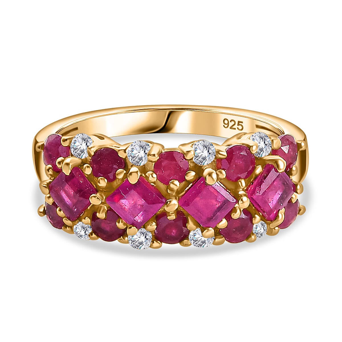 African Ruby, White Zircon Band Ring in 18K Vermeil Yellow Gold Plated Sterling Silver 2.30 Ct. 7864047 0