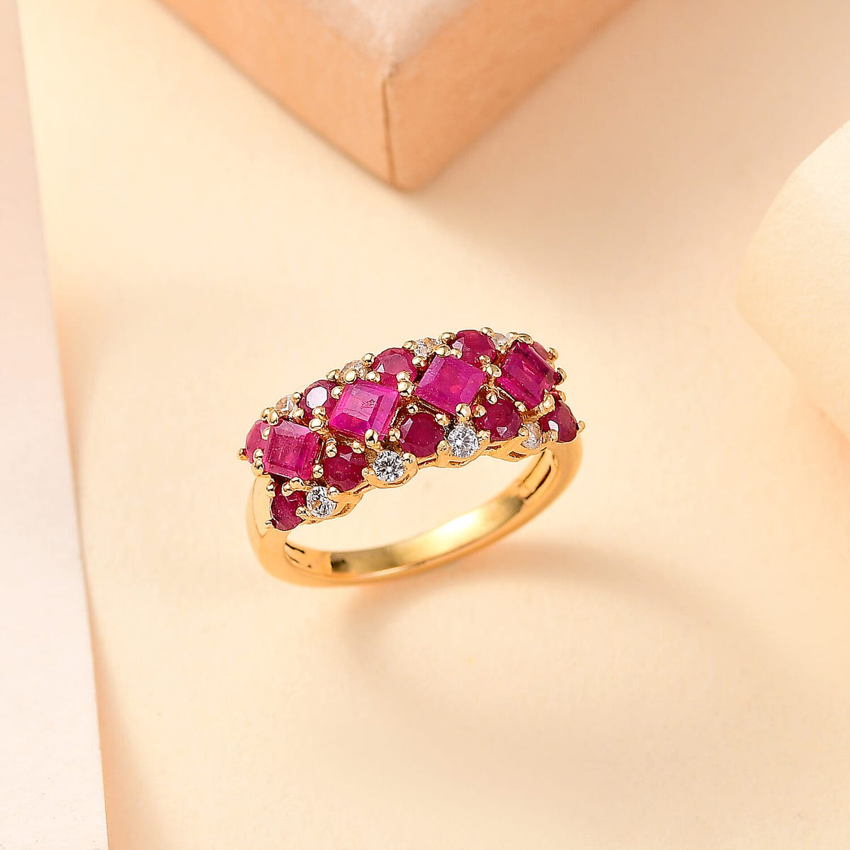 African Ruby, White Zircon Band Ring in 18K Vermeil Yellow Gold Plated Sterling Silver 2.30 Ct. 7864047 2