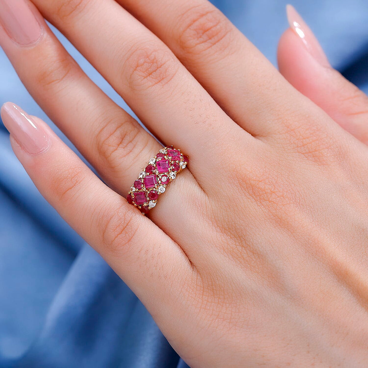 African Ruby, White Zircon Band Ring in 18K Vermeil Yellow Gold Plated Sterling Silver 2.30 Ct. 7864047 3