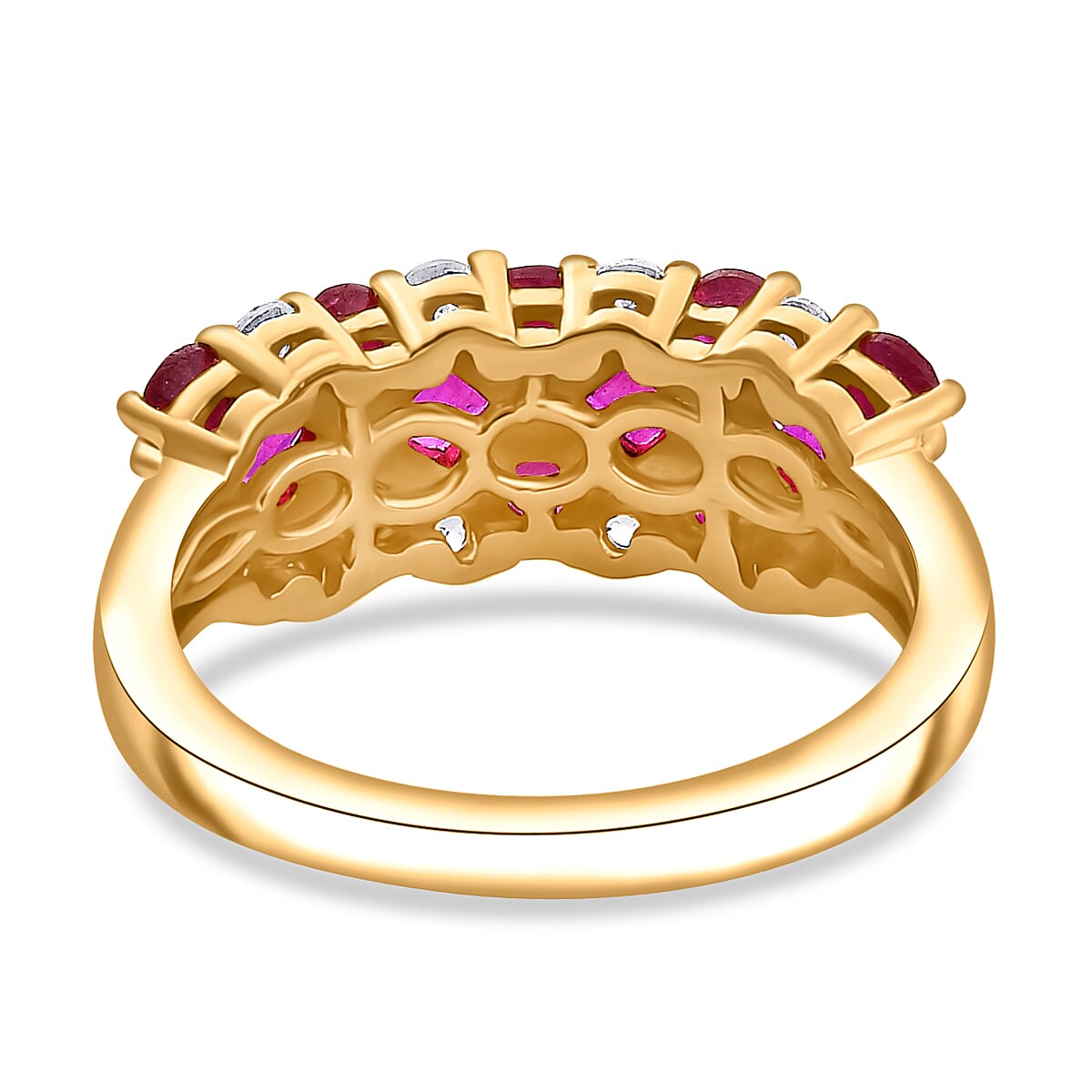 African Ruby, White Zircon Band Ring in 18K Vermeil Yellow Gold Plated Sterling Silver 2.30 Ct. 7864047 5