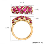 African Ruby, White Zircon Band Ring in 18K Vermeil Yellow Gold Plated Ct 2.30.