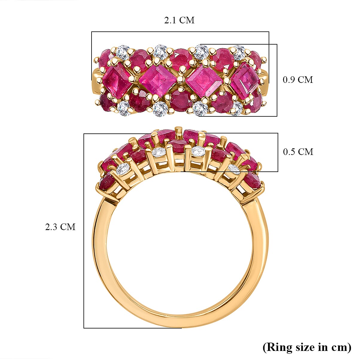 African Ruby, White Zircon Band Ring in 18K Vermeil Yellow Gold Plated Sterling Silver 2.30 Ct. 7864047 6