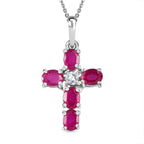 Close Out Deal- Premium African Ruby and Natural Cambodian Zircon Cross Pendant with Chain (Size 20) in Platinum Overlay Sterling Silver 1.35 Ct