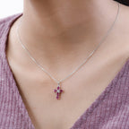 Close Out Deal- Premium African Ruby and Natural Cambodian Zircon Cross Pendant with Chain (Size 20) in Platinum Overlay Sterling Silver 1.35 Ct