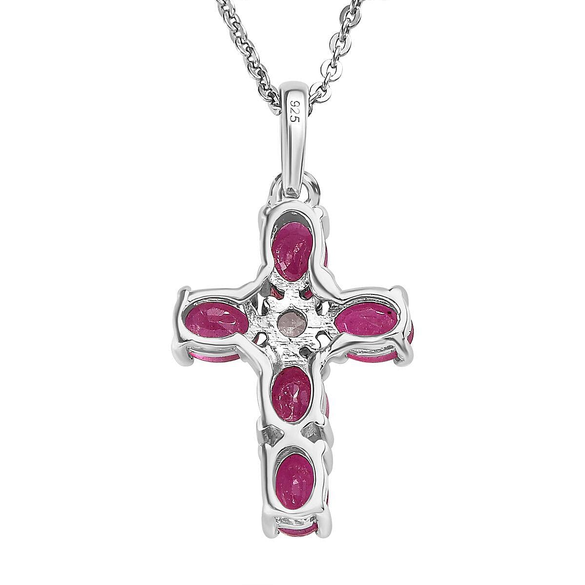 Close Out Deal- Premium African Ruby and Natural Cambodian Zircon Cross Pendant with Chain (Size 20) in Platinum Overlay Sterling Silver 1.35 Ct 4148756 4