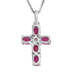 Close Out Deal- Premium African Ruby and Natural Cambodian Zircon Cross Pendant with Chain (Size 20) in Platinum Overlay Sterling Silver 1.35 Ct