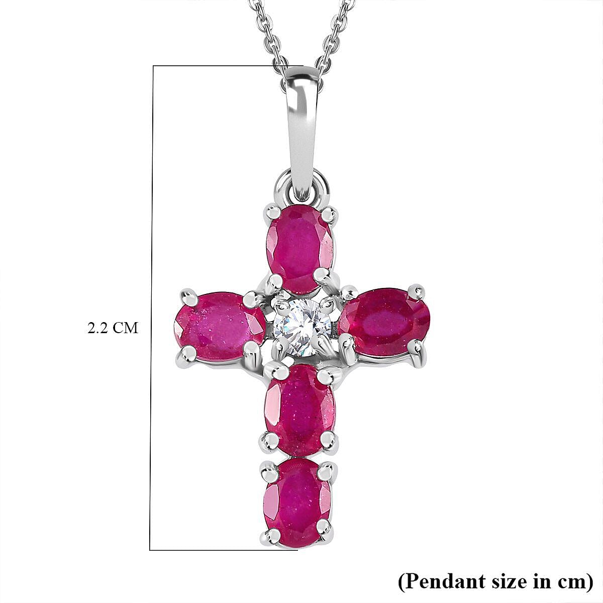 Close Out Deal- Premium African Ruby and Natural Cambodian Zircon Cross Pendant with Chain (Size 20) in Platinum Overlay Sterling Silver 1.35 Ct 4148756 6