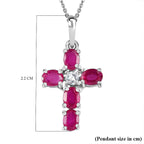 Close Out Deal- Premium African Ruby and Natural Cambodian Zircon Cross Pendant with Chain (Size 20) in Platinum Overlay Sterling Silver 1.35 Ct