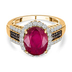 African Ruby, Natural Zircon and Champagne Diamond Ring in 18K Yellow Gold Vermeil Plated Sterling Silver 6.44 Ct