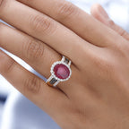 African Ruby, Natural Zircon and Champagne Diamond Ring in 18K Yellow Gold Vermeil Plated Sterling Silver 6.44 Ct
