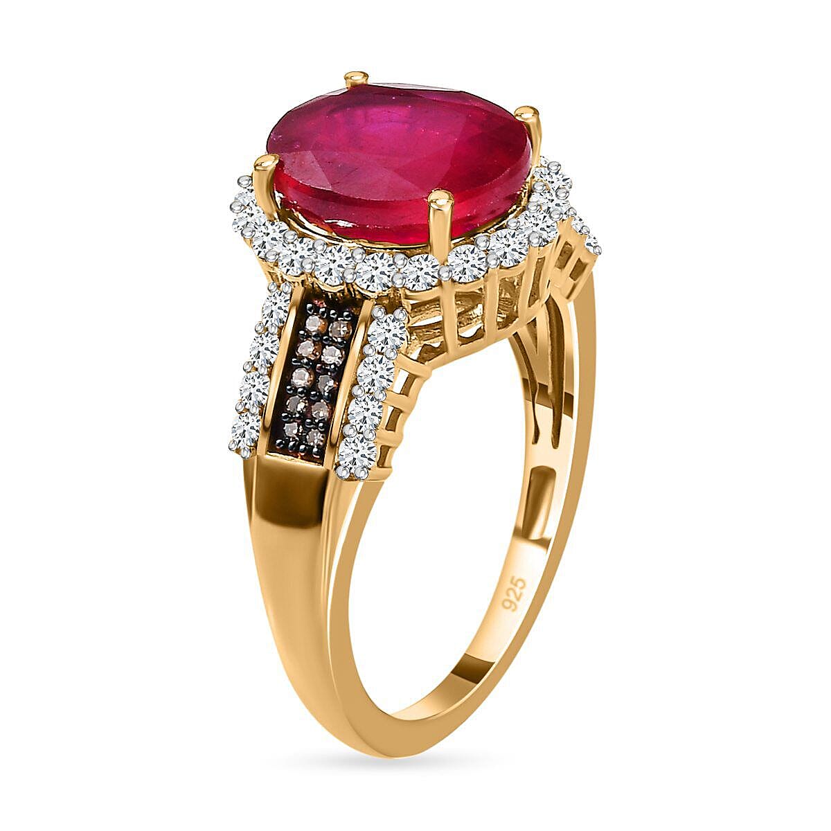 African Ruby, Natural Zircon and Champagne Diamond Ring in 18K Yellow Gold Vermeil Plated Sterling Silver 6.44 Ct 7445846 9