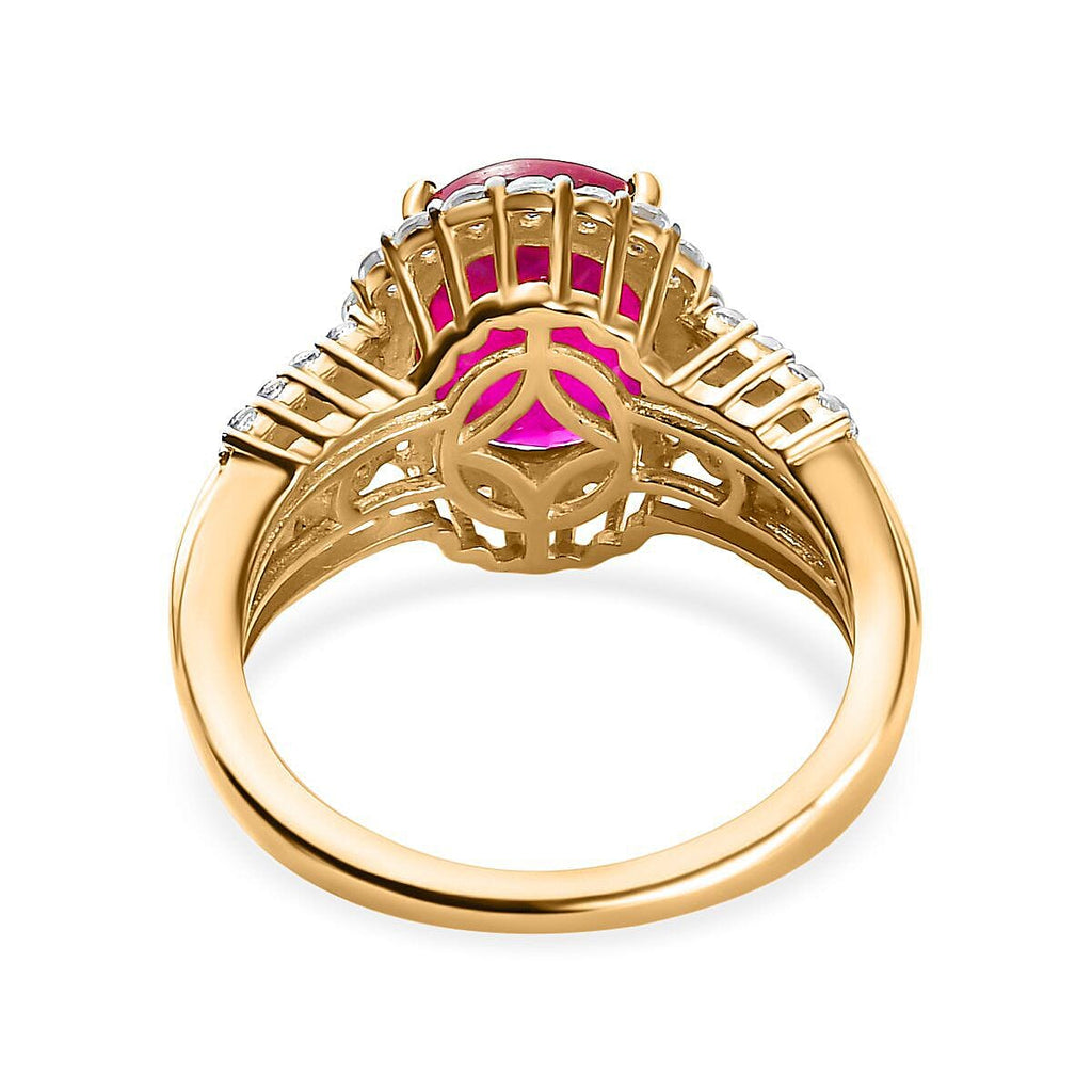 African Ruby, Natural Zircon and Champagne Diamond Ring in 18K Yellow Gold Vermeil Plated Sterling Silver 6.44 Ct