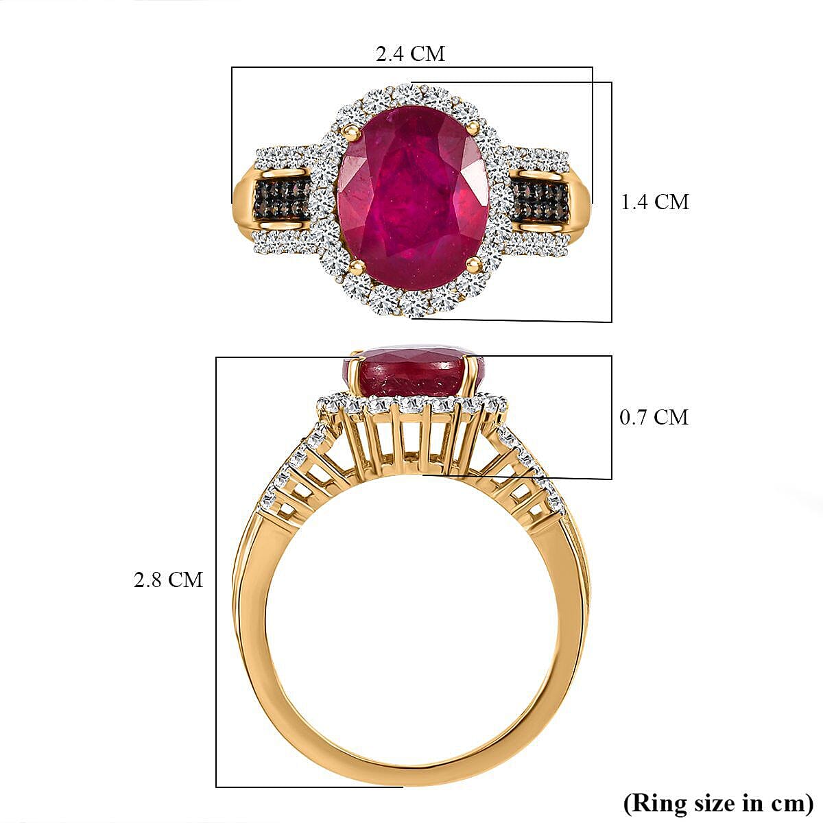 African Ruby, Natural Zircon and Champagne Diamond Ring in 18K Yellow Gold Vermeil Plated Sterling Silver 6.44 Ct 7445846 11