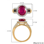 African Ruby, Natural Zircon and Champagne Diamond Ring in 18K Yellow Gold Vermeil Plated Sterling Silver 6.44 Ct