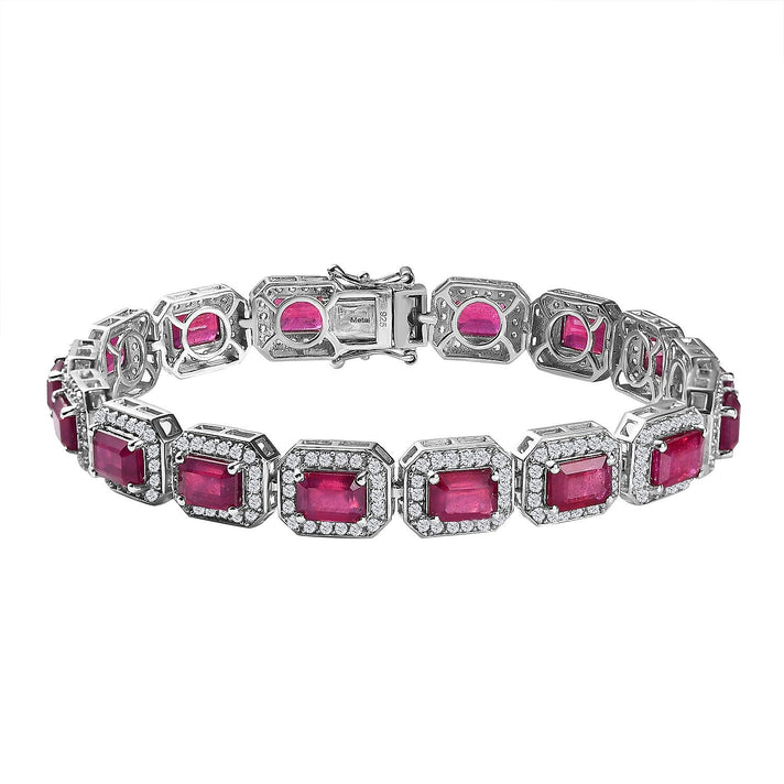 African Ruby and White Zircon Cluster Bracelet (Size - 7.5 Inch) in Platinum Overlay Sterling Silver 28.72 ct 7657205 1