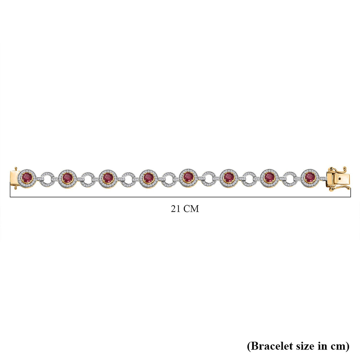 African Ruby, White Zircon Halo Bracelet (Size 7.5) with GB Box Clasp in Yellow Gold Plated Sterling Silver 14.27 Ct. 8206926 4