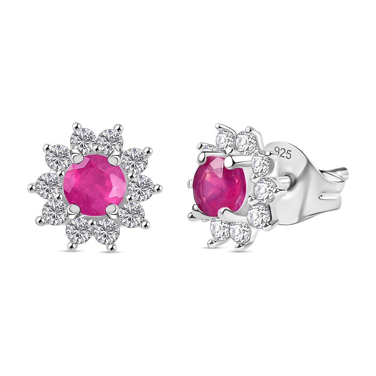 African Ruby &amp; White Zircon Cluster Earring Sterling Silver 1.40 Ct. 8197277 0