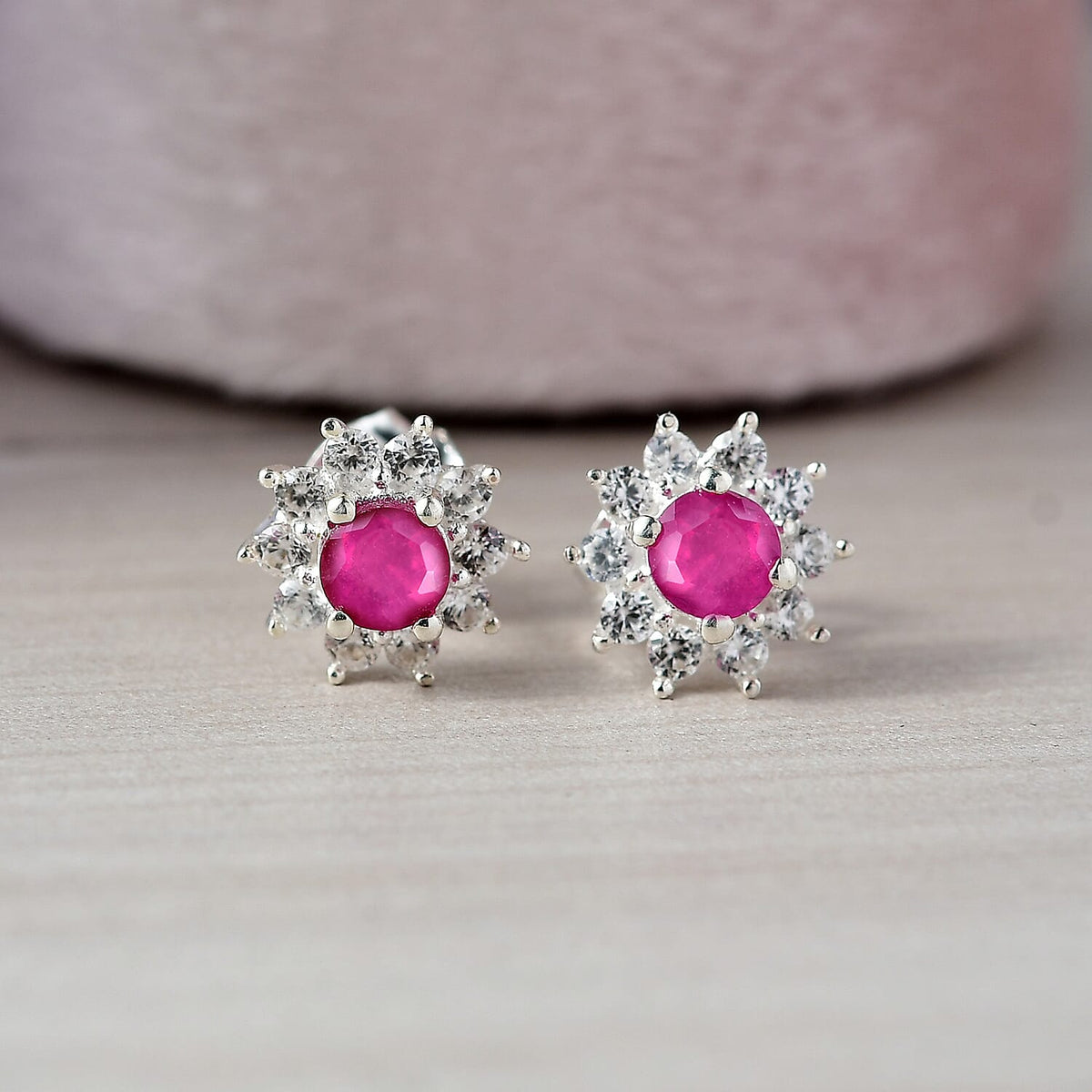 African Ruby &amp; White Zircon Cluster Earring Sterling Silver 1.40 Ct. 8197277 2