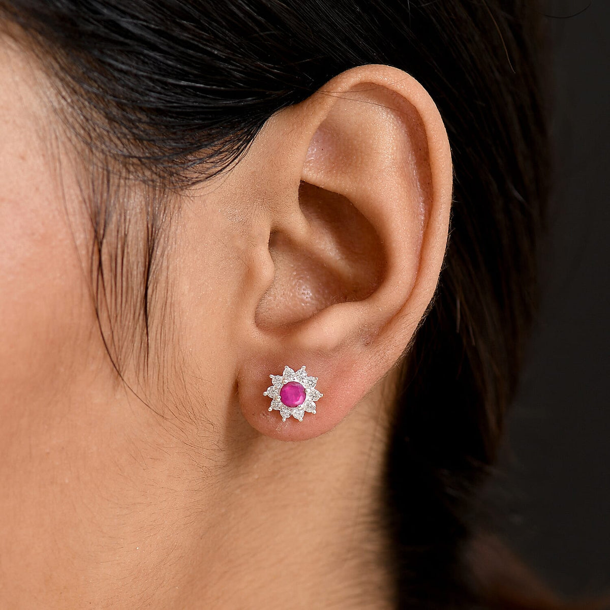 African Ruby &amp; White Zircon Cluster Earring Sterling Silver 1.40 Ct. 8197277 3