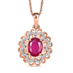 African Ruby, White Zircon  Cluster Pendant in 18K RG Vermeil Sterling Silver 2.590  Ct.