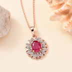 African Ruby, White Zircon  Cluster Pendant in 18K RG Vermeil Sterling Silver 2.590  Ct.