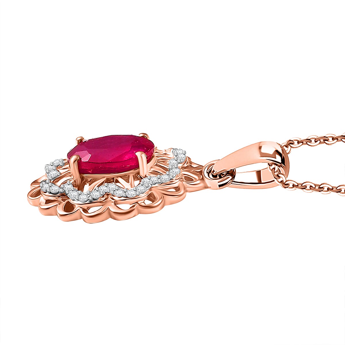 African Ruby, White Zircon  Cluster Pendant in 18K RG Vermeil Sterling Silver 2.590  Ct. 8046916 3