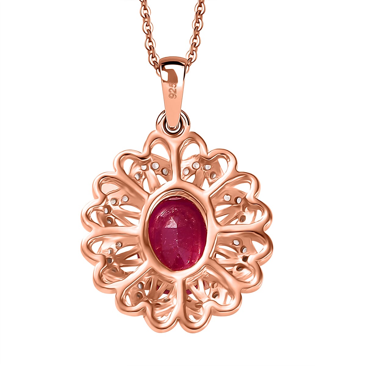 African Ruby, White Zircon  Cluster Pendant in 18K RG Vermeil Sterling Silver 2.590  Ct. 8046916 4