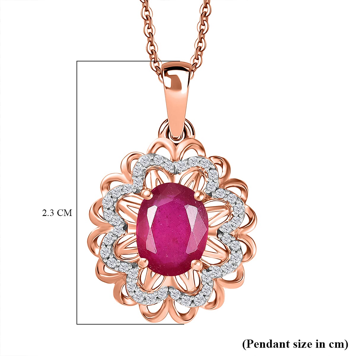 African Ruby, White Zircon  Cluster Pendant in 18K RG Vermeil Sterling Silver 2.590  Ct. 8046916 5