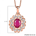 African Ruby, White Zircon  Cluster Pendant in 18K RG Vermeil Sterling Silver 2.590  Ct.