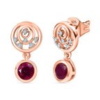 African Ruby & White Zircon Dangling Earring in 18K Vermeil Rose Gold Plated Sterling Silver 1.70 Ct.