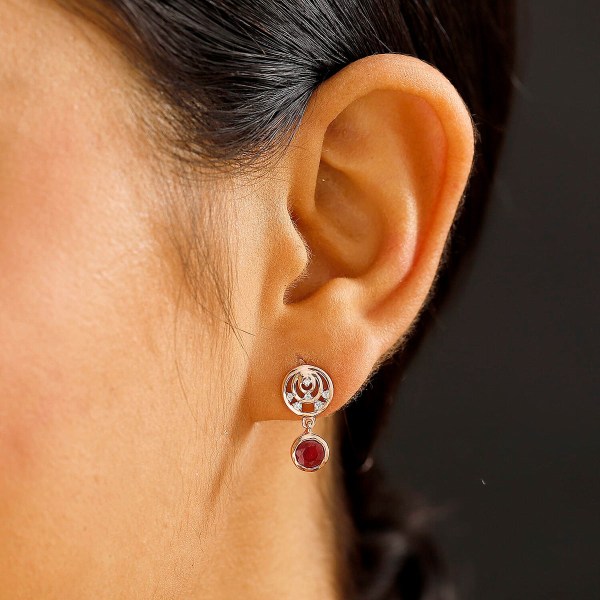 African Ruby &amp; White Zircon Dangling Earring in 18K Vermeil Rose Gold Plated Sterling Silver 1.70 Ct. 8045326 3