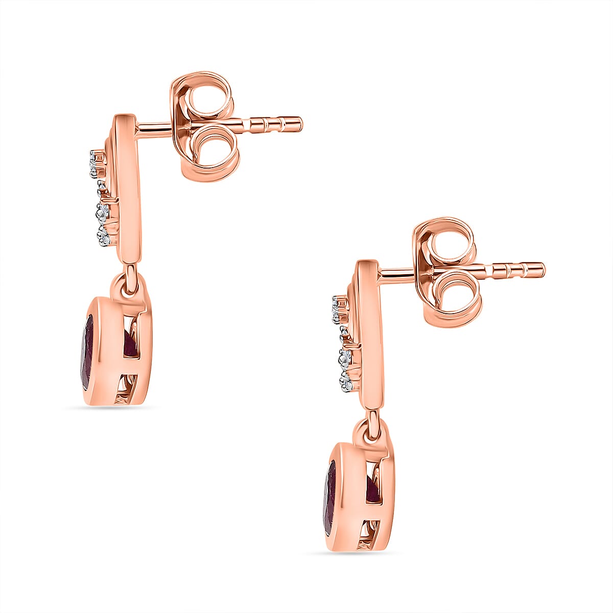 African Ruby &amp; White Zircon Dangling Earring in 18K Vermeil Rose Gold Plated Sterling Silver 1.70 Ct. 8045326 4