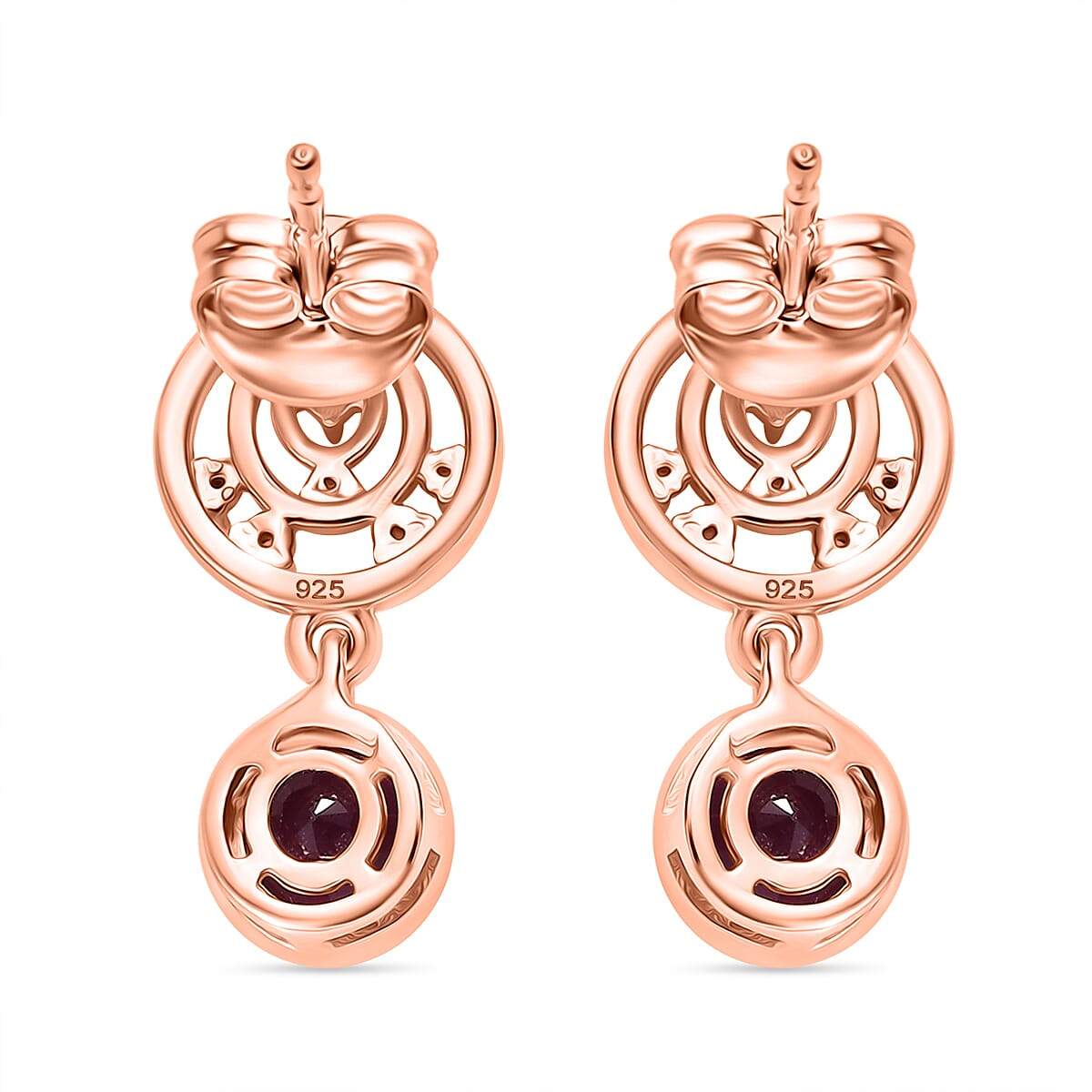 African Ruby &amp; White Zircon Dangling Earring in 18K Vermeil Rose Gold Plated Sterling Silver 1.70 Ct. 8045326 5