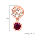 African Ruby & White Zircon Dangling Earring in 18K Vermeil Rose Gold Plated Sterling Silver 1.70 Ct.