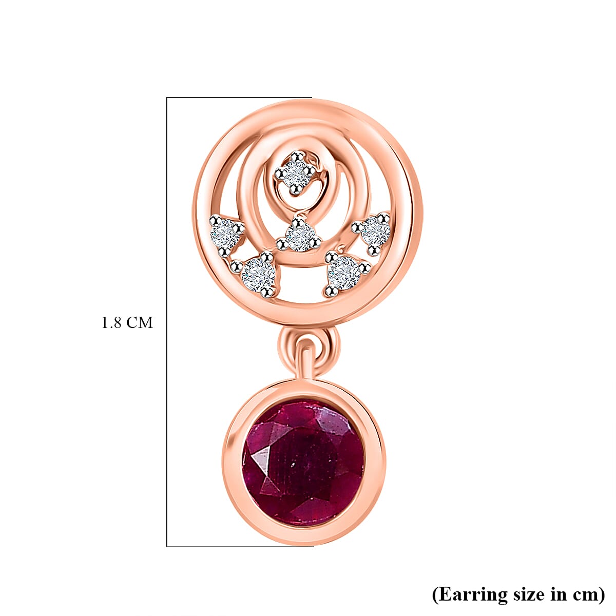 African Ruby &amp; White Zircon Dangling Earring in 18K Vermeil Rose Gold Plated Sterling Silver 1.70 Ct. 8045326 6