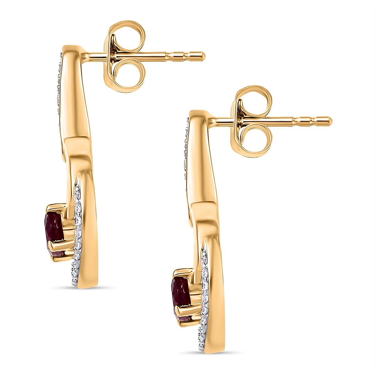 African Ruby &amp; White Zircon Dangling Earring with Push Back in 18K Vermeil Yellow Gold Plated Sterling Silver 2.63 Ct. 8043634 4