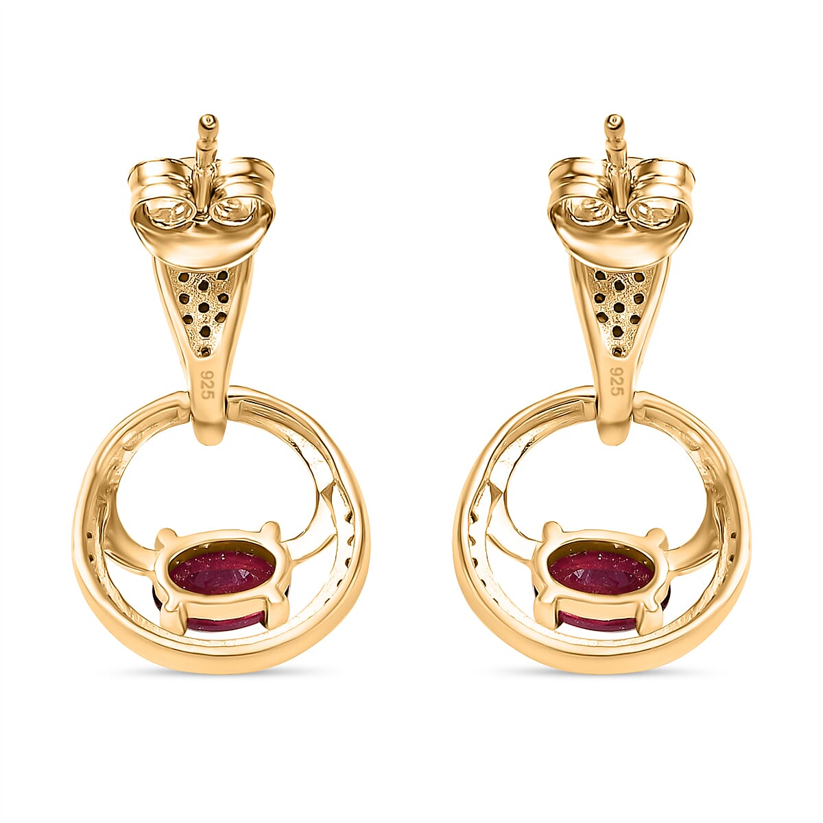African Ruby &amp; White Zircon Dangling Earring with Push Back in 18K Vermeil Yellow Gold Plated Sterling Silver 2.63 Ct. 8043634 5
