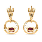 African Ruby & White Zircon Dangling Earring with Push Back in 18K Vermeil Yellow Gold Plated Sterling Silver 2.63 Ct.
