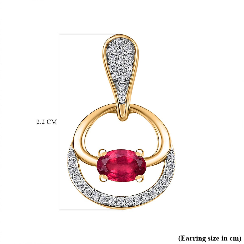 African Ruby & White Zircon Dangling Earring with Push Back in 18K Vermeil Yellow Gold Plated Sterling Silver 2.63 Ct.